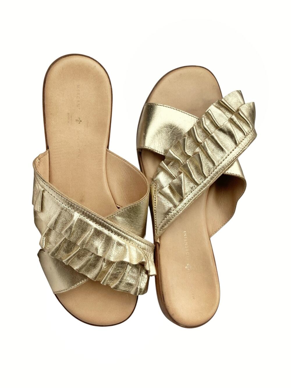 L'Argitano Lucchese Nude Knotted Leather Slide Sandals Italy Made Comfort Mules